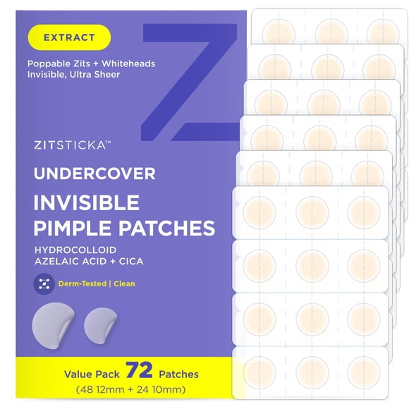 Parches para espinillas ZitSticka UNDERCOVER con ácido azelaico y CICA, 72 unidades