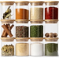 Wakeshome - 12 Frascos Especias Con Tapa De Bambú + Etiquetas Adhesivas