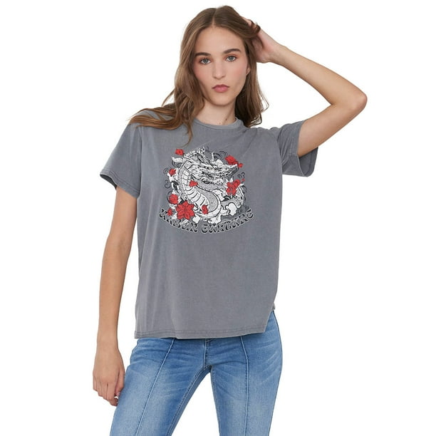 Polera Mujer Oversize Full Print Gris Corona