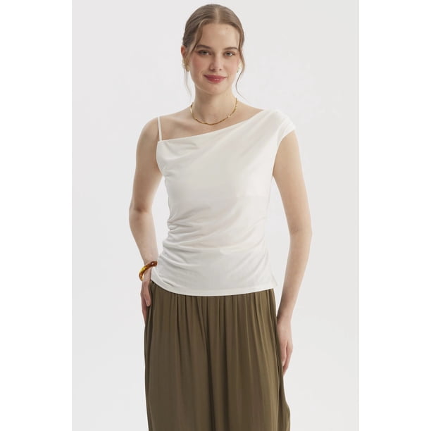 Polera Mujer Pabilo Escote Asimétrico Crudo