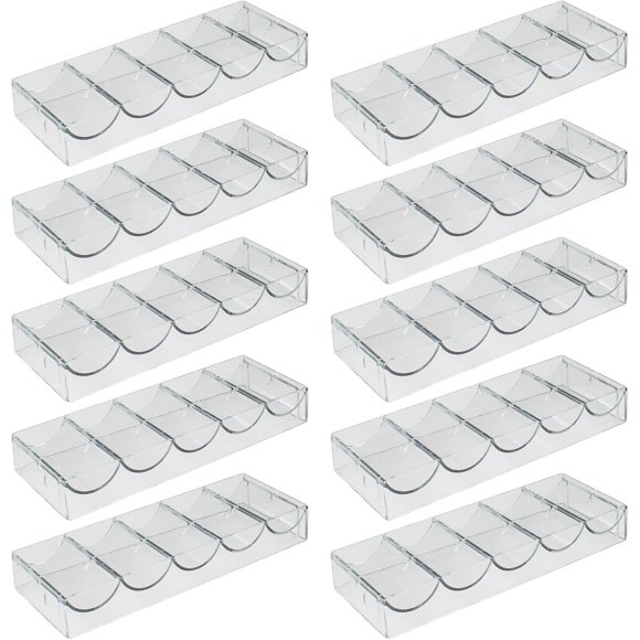 Brybelly 10 Clear Acrylic Poker Chip Trays for Standard Size Chips