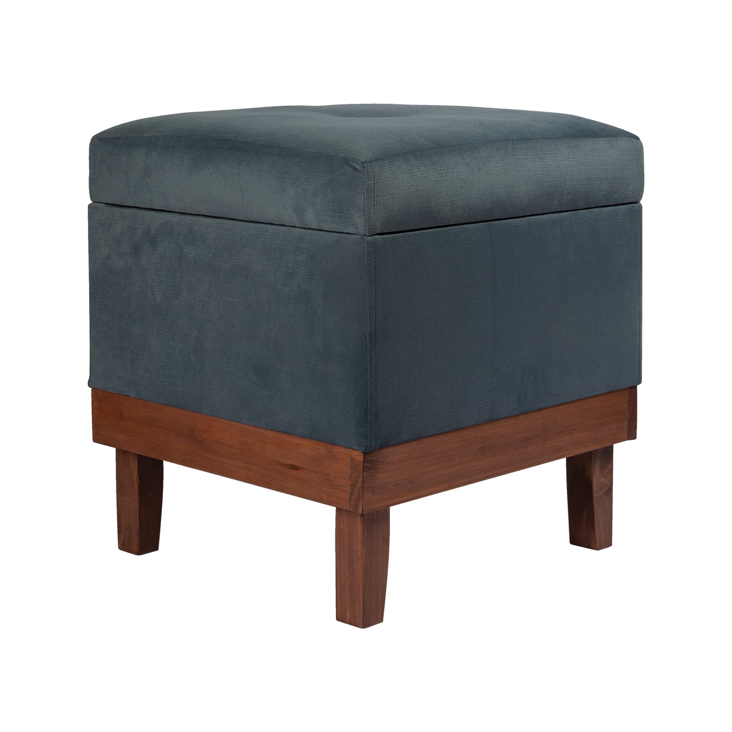 Máxima Design - Pouf Baúl Emilia Azul Petroleo Felpa Grabada 45x45x46 Cm