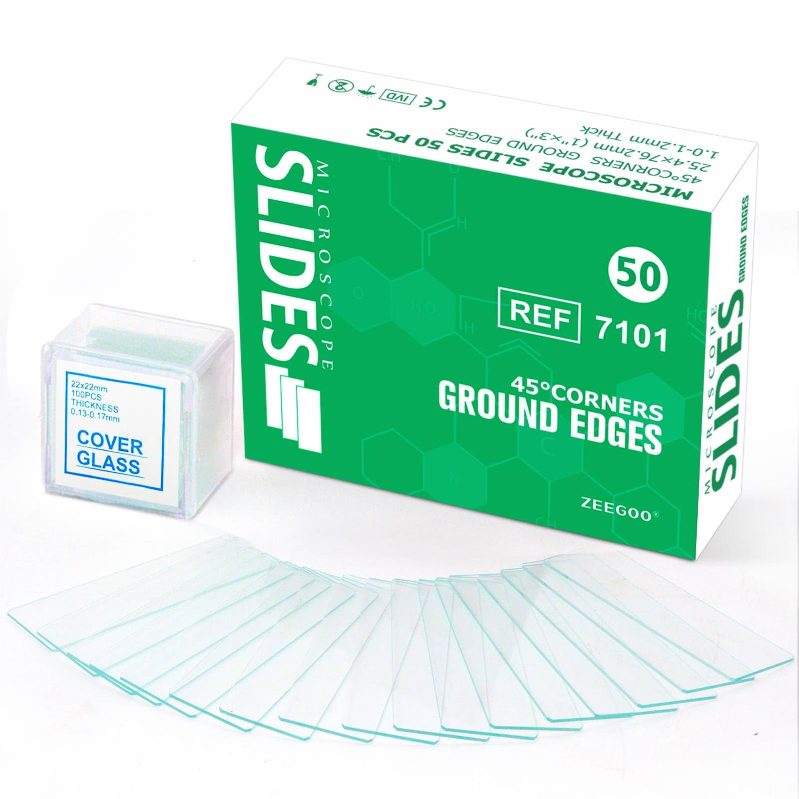 Zeegoo - Set De Portaobjetos Y Tapas Para Microscopio Vidrio Prelimpiado 50+100