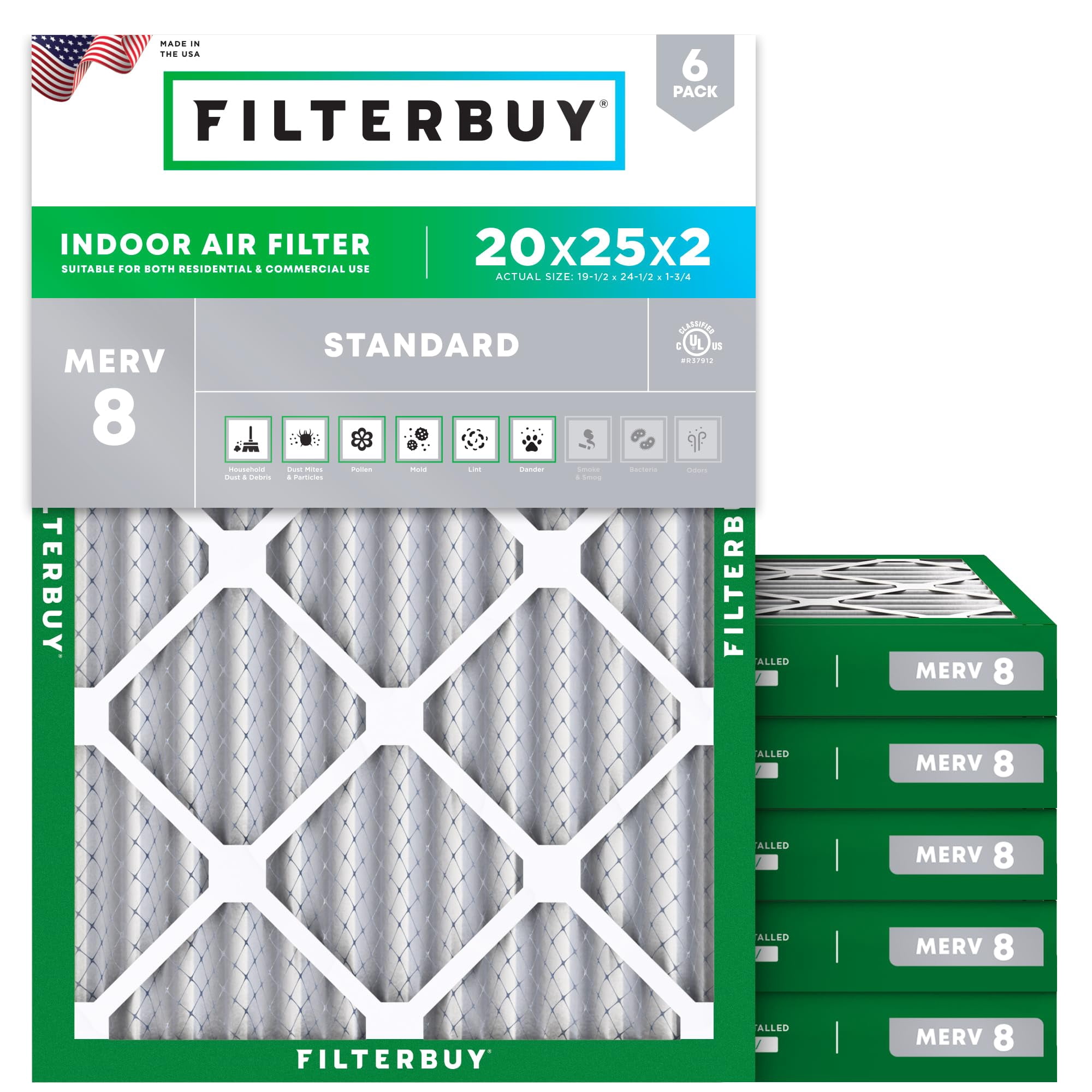 Filtro De Aire Filterbuy 20x25x2 Merv 8 Dust Defense (paquete De 6)