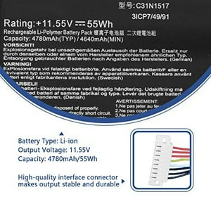 Antiee C31N1517 Bateria Para Laptop Compatible Con Asus Vivobook Flip Q304 Q304U Q304Ua Q304Uak Q304Uj Q303Ua Q304Uakp Tp301 Tp301U Tp301Ua Tp301Uj 0B200-01840000 0B200-01840100 11.55V 55Wh