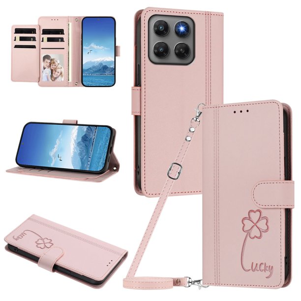 Funda Cartera Trébol para Motorola Moto G37/G37 Power con Ranuras Tarjetas y Carga Inalámbrica Rosa