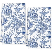 Genérico - Juego De 2 Paños De Cocina Anydesign Chinoiserie Floral, Azul Y Blanco