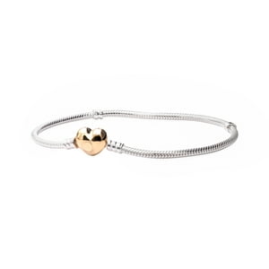 Pulsera Pandora Moments Cadena Serpiente Cierre Corazón Plata Y Oro 14K