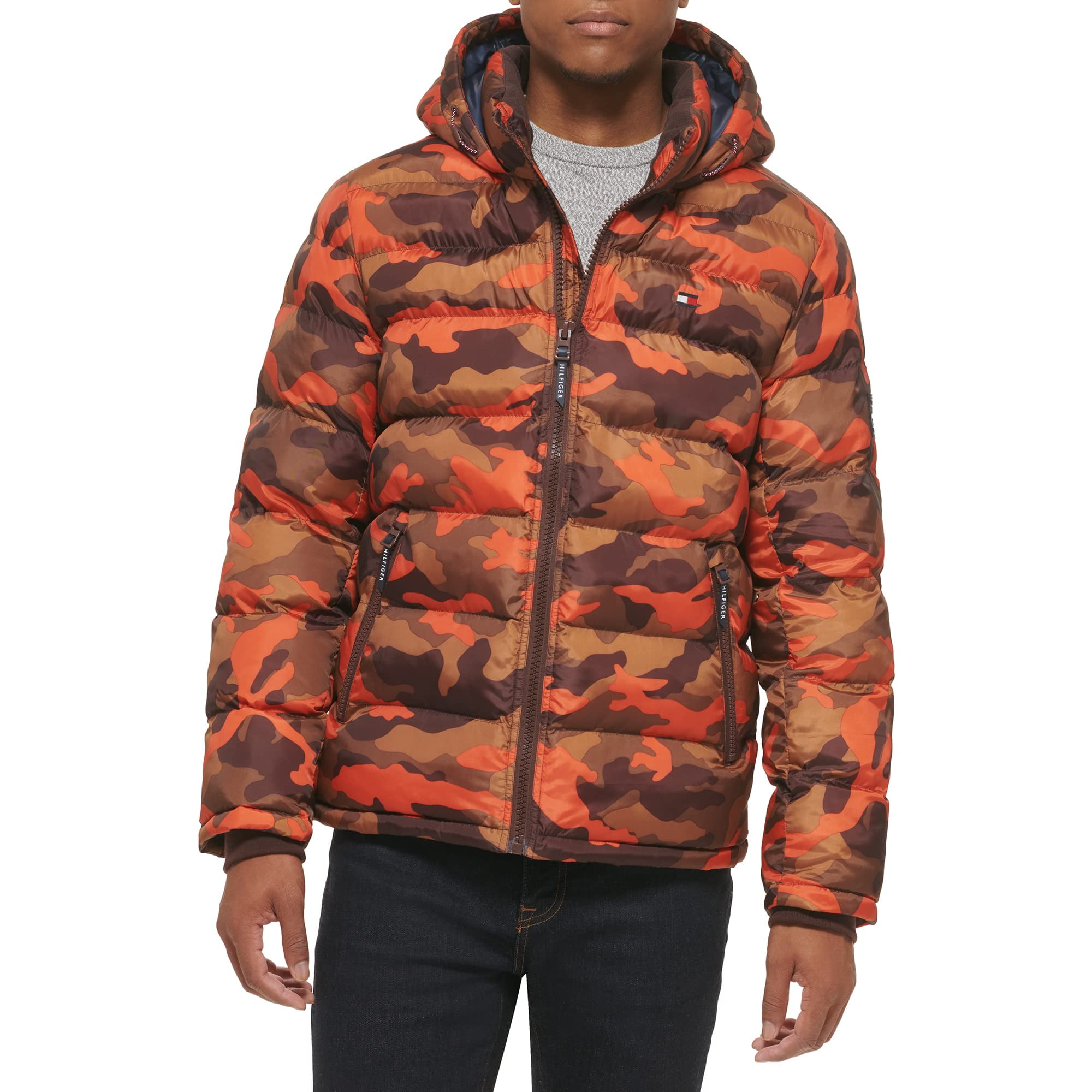 Chaqueta Tommy Hilfiger Para Hombre, Con Capucha, Naranja, Camuflaje M