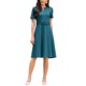 thumbnail image 1 of INSPIRE CHIC Vestido de mujer línea A con cinturón de verano, manga corta 2026, vestido con cuello dividido M Azul, 1 of 5
