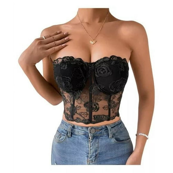 Crop Top Para Mujer - Peto Con Encaje Elegante