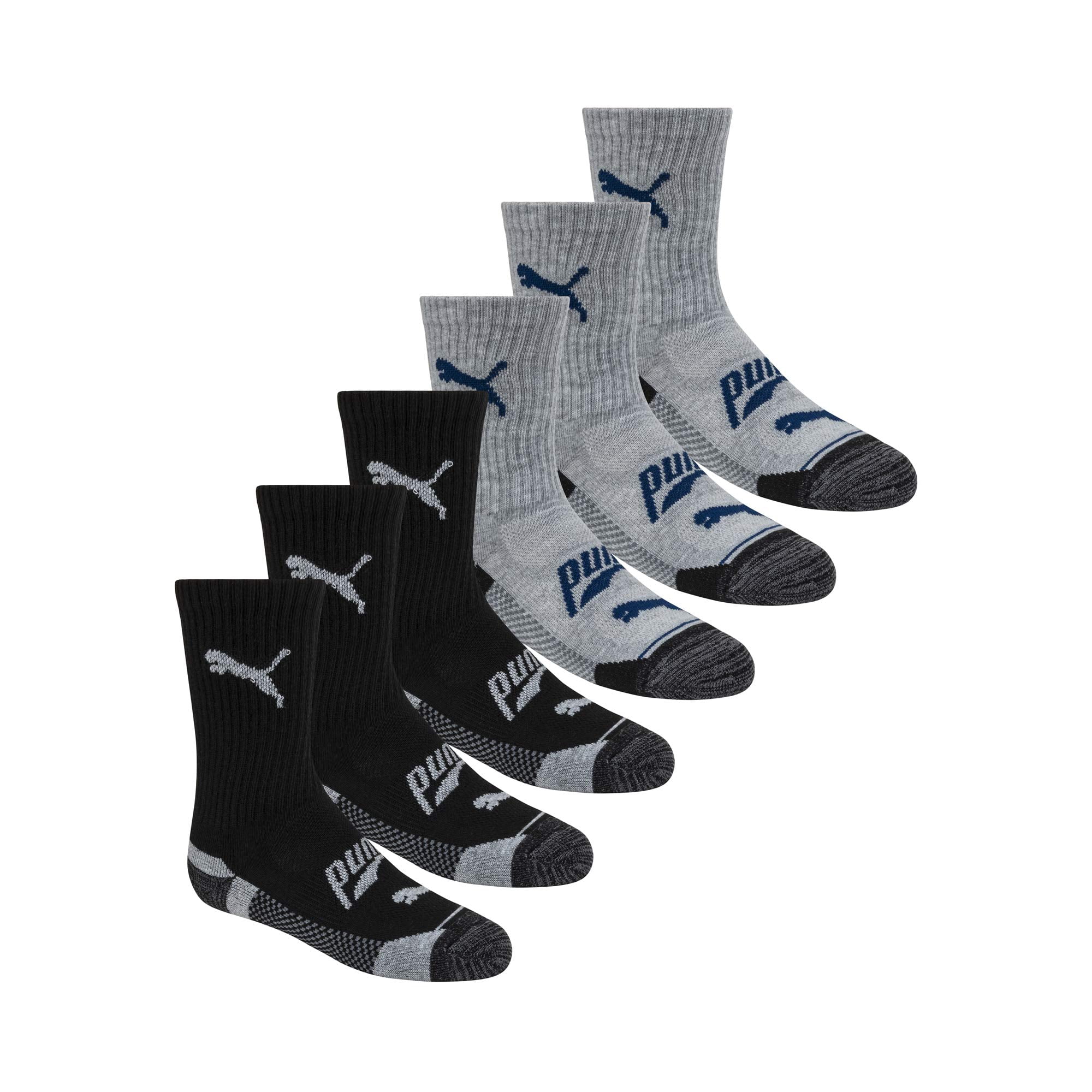 Pack De 6 Calcetines Puma Cut Crew Para Niños, Gris/azul Marino, 7-8.5 Us
