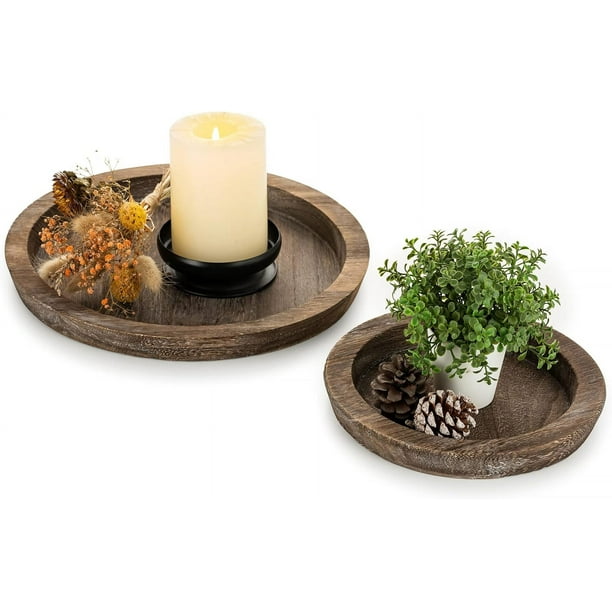 Candelabro rústico de madera con bandeja - Pequeño plato decorativo de madera para velas de pilar, ideal para cocina, encimera, mesa de centro, organizador, decoración del hogar, centro de mesa de bod