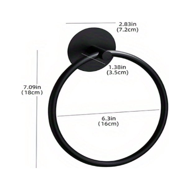 1pc, Round Punch-free Stainless Steel Towel Ring, Black Bathroom Toilet Towel Hanger, Hanging Ring