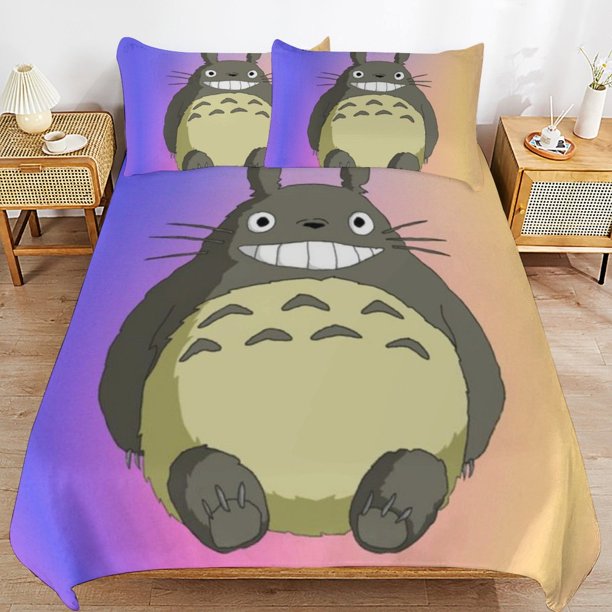x24 My Neighbor Totoro Bed Duvet Cover Microfiber Bedding Sets 3D Printed Lightweight 3 Piece Comforter Sets, 1 Duvet Cover And 2 Pillow Shams for Kids Boys Girls 79"x90" jn24