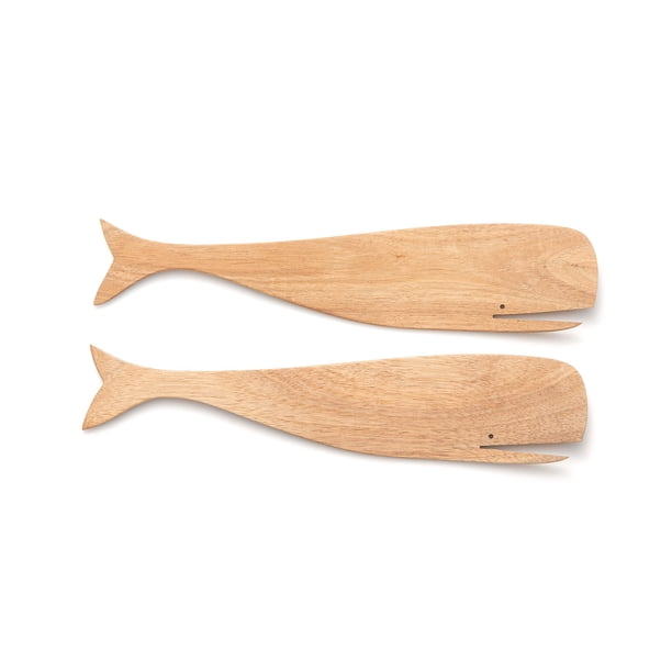 Utensilios para ensalada Ironwood Gourmet de madera de acacia con forma de ballena, 32 cm