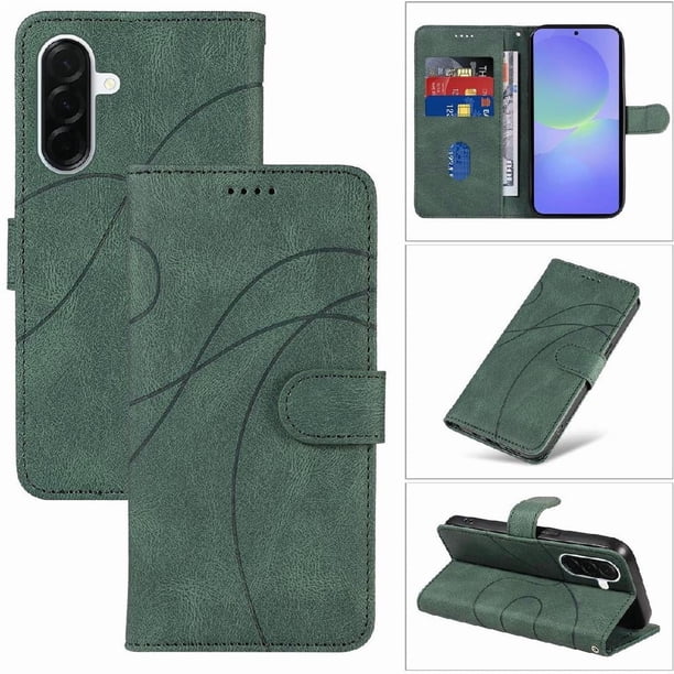 Funda tipo cartera con tapa para Samsung Galaxy A37 5G con tarjetero, soporte y cubierta magnética Verde