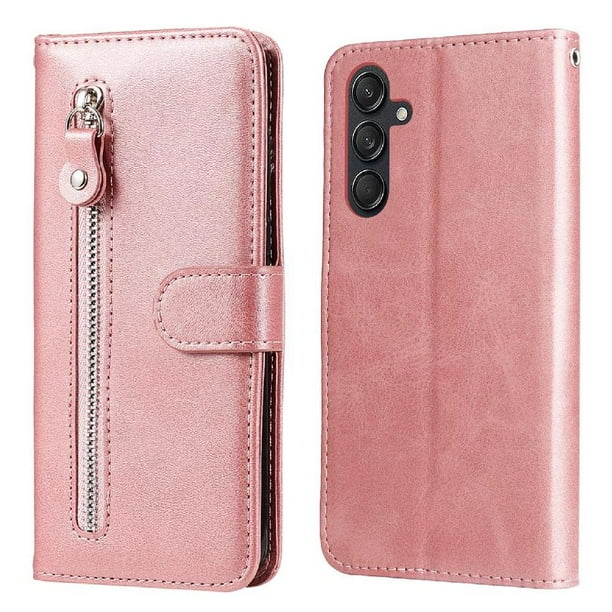 Funda con Cremallera para Samsung Galaxy M55 5G, Carcasa Cartera de Cuero PU con Soporte y Tarjetero