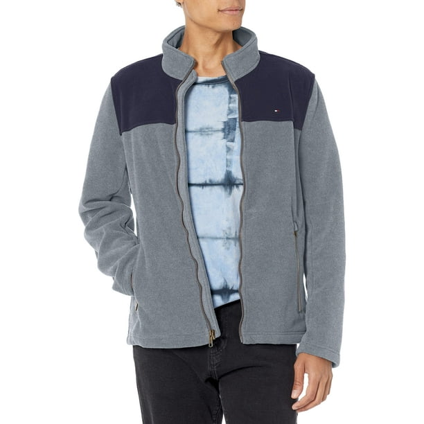 Chaqueta Tommy Hilfiger, clásica, forro polar con cremallera en la parte delantera, azul marino y gris