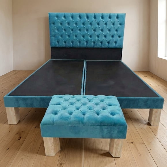 Cama Sencilla Capitoné 2 Plazas / COLOR AZUL CLARO