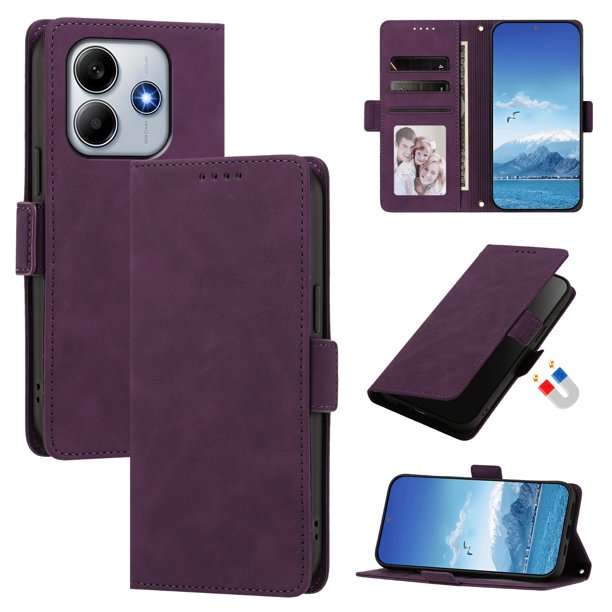 Funda Billetera Delgada para Xiaomi Redmi Note 14 5G con Ranuras y Soporte Morado oscuro