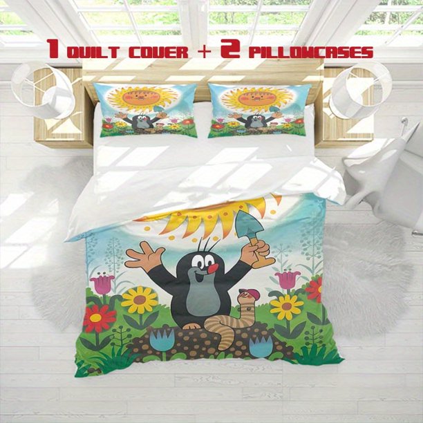 3pcs 'S Story Digging in The Sun Printed Three Piece Bedding Set Soft Quilt Cover And Two Pillowcases
