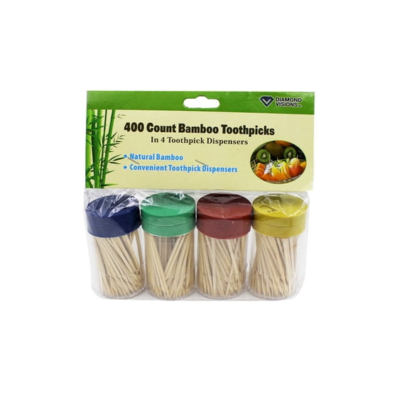Palillos de dientes con recipientes Diamond Visions JMK Bamboo, 400 unidades