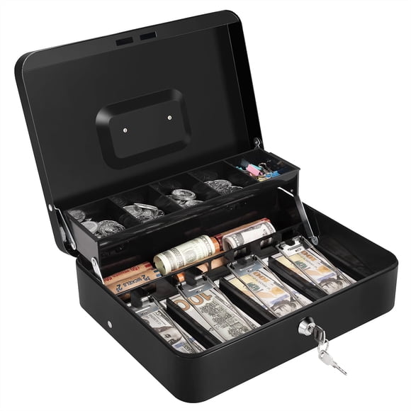 Caja de efectivo Sumerfnt 30x24x9 cm negra con cierre metálico