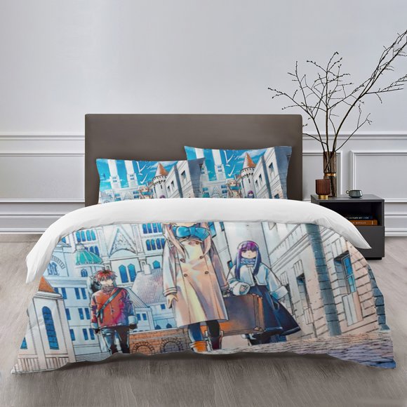 Frieren Beyond Journey's End Bedding Sets Bed Cartoon Duvet Cover Lightweight 3 Piece Bet Sets for Kids Boys Girls