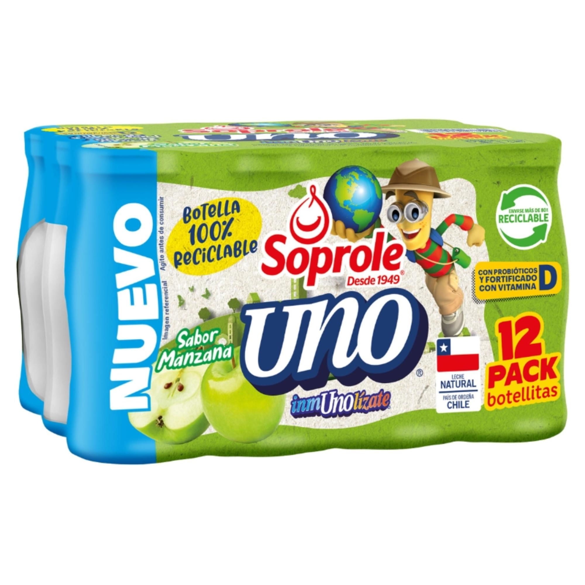 Probiótico Uno Sabor Manzana Pack 12 Botellas 80 ml Soprole