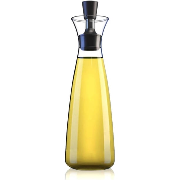 Dispensador de aceite y vinagre de oliva sin embudo, botella de vidrio para vinagrera de cocina | Tapa hermética de silicona que mantiene el aceite fresco por más tiempo