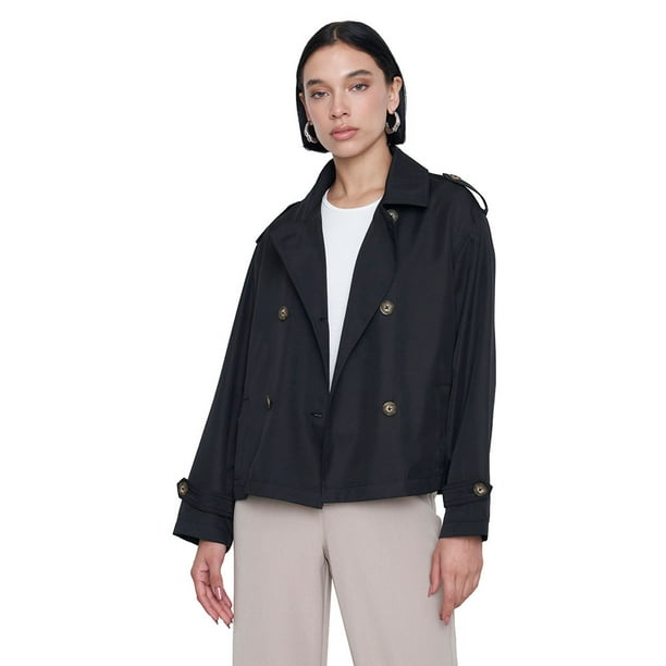 Chaqueta Mujer Trench Botones Color Negro Corona