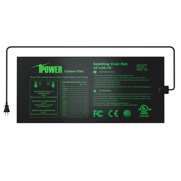 Alfombrilla térmica para siembra iPower de 10 x 20,75 cm con película de carbono negra
