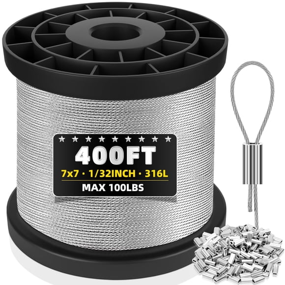 Cable de acero inoxidable 316, 400 pies, 0,8 mm, cable de alambre con manguitos