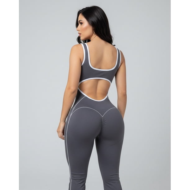 Enterizo Deportivo Flare Mujer Push Up Escote Detalle Blanco