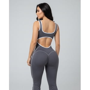 Flix Spa - Enterizo Deportivo Flare Mujer Push Up Escote Detalle Blanco