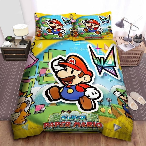 Super Paper Mario Illustration Quilt Duvet Cover Set Children Home Textiles3-Piece Bedding Set