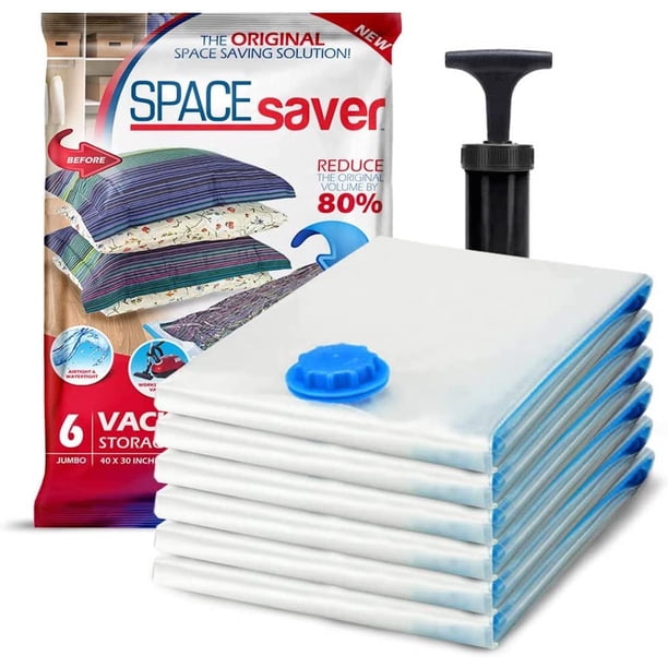 Bolsas de almacenamiento al vacío Spacesaver Jumbo, 40 x 30 pulgadas, paquete de 6 con bomba