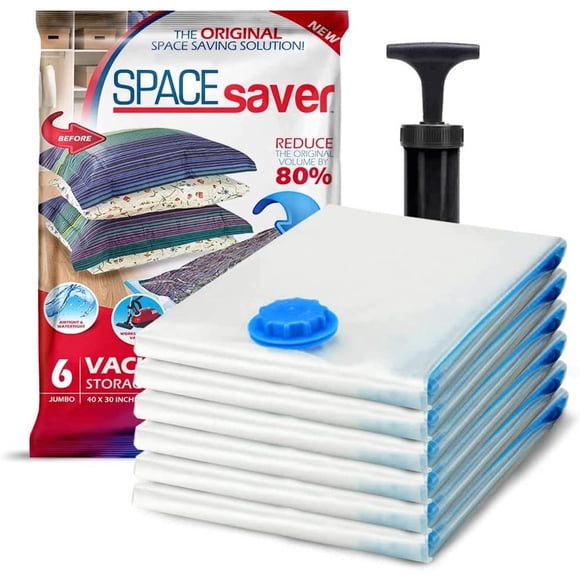 Bolsas de almacenamiento al vacío Spacesaver Jumbo, 40 x 30 pulgadas, paquete de 6 con bomba