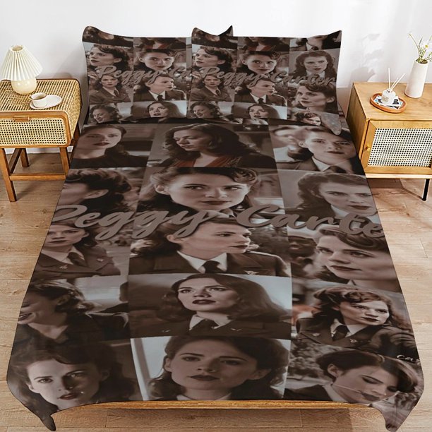 Peggy Carter Bedding Sets Ultra Soft Skin-Friendly Duvet Cover 3 Piece, Cute Comforter Cover Bed Set for Boys Girls Kids