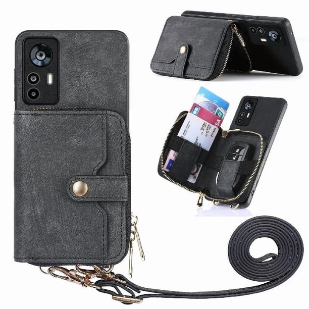 Funda Tipo Cartera con Correa Cruzada para Xaiomi 12T Pro Protección Contra Golpes Negro