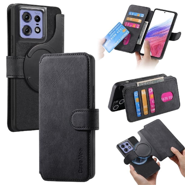 Funda Billetera Magnética para Motorola Edge 50 Pro Soporte Tarjetas Desmontable Negro