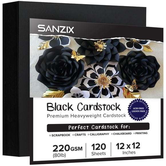 Cartulina Sanzix, 12 x 12, 220 g/m², 120 hojas, color negro