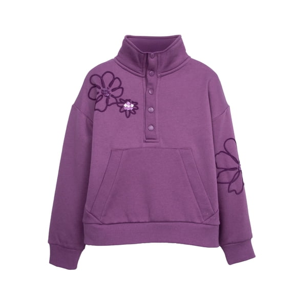 Polerón Niña Flores Cuello Alto y Broches Morado