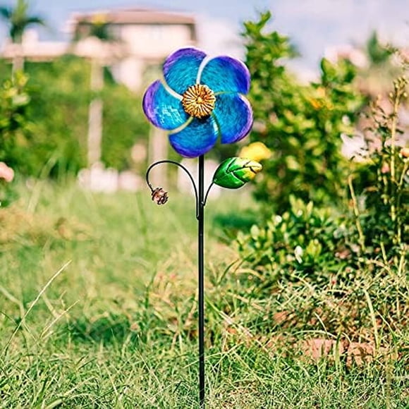 Molinillo de Viento Viveta Flor Azul 73 cm Metal Jardín