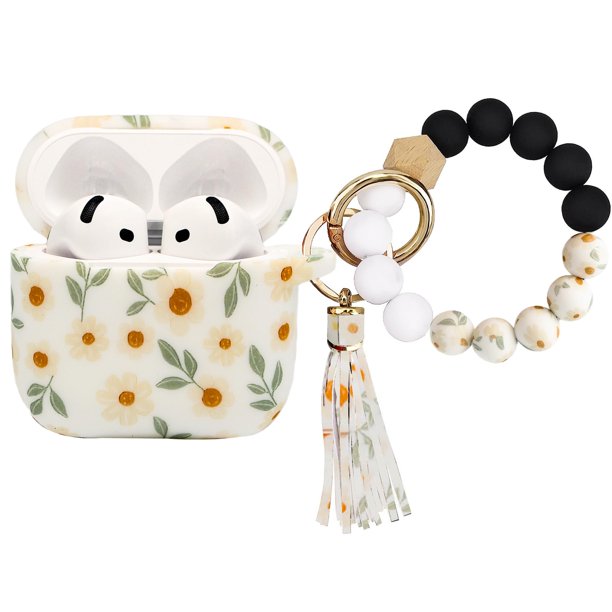 Funda PowerDriver de Silicona + Cordón con Pequeñas Flores para AirPods 4 (2024) y AirPods 4 con Cancelación Activa de Ruido
