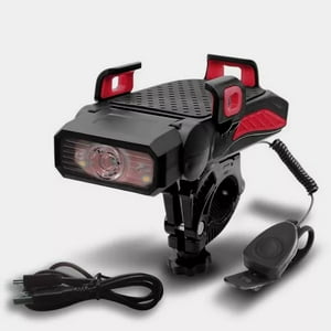 Defensor - Luz Led Bicicleta Delantera, Bocina Porta Celular, 4000 Mah. Color Rojo