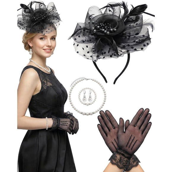Set de sombrero fascinator Thstdhy negro – accesorios para fiesta de té