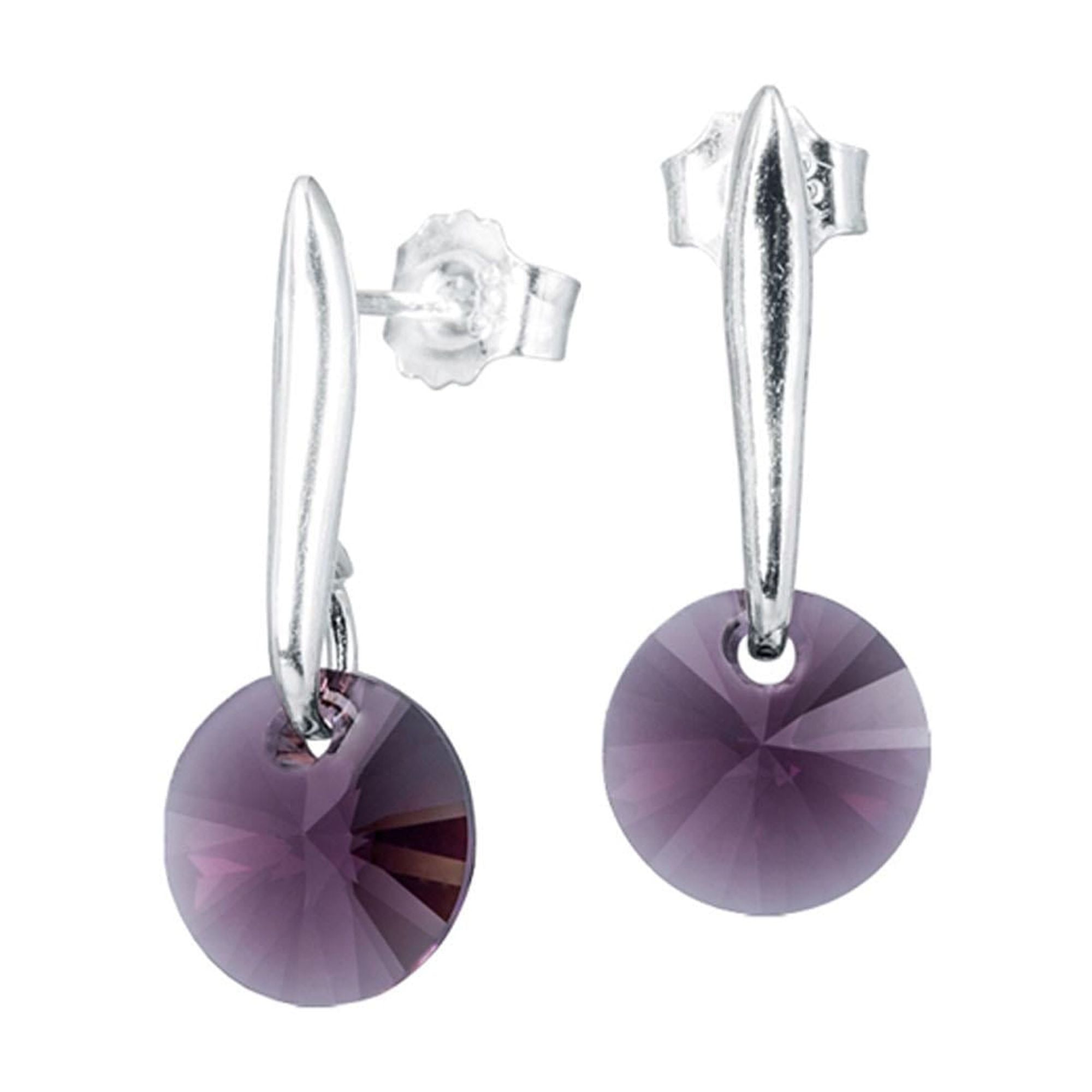 Joyas Montero - Aros Punto De Luz Plata Italiana 925 Y Cristal Genuino Antique Pink