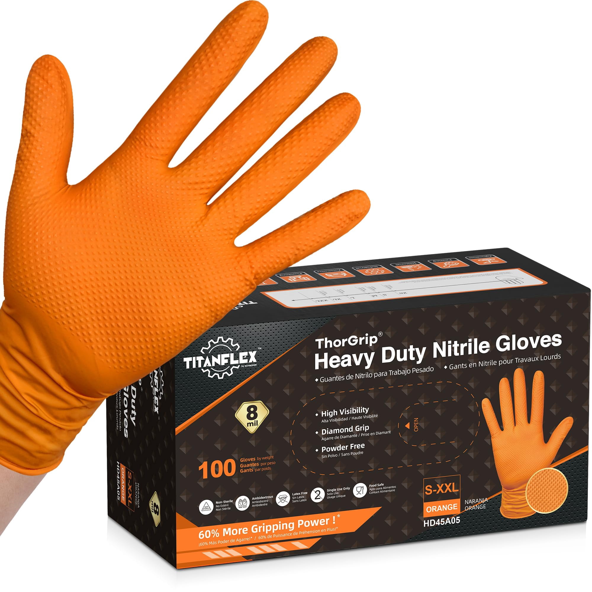 Guantes Desechables Titanflex Thorgrip Heavy Duty De Nitrilo Naranja